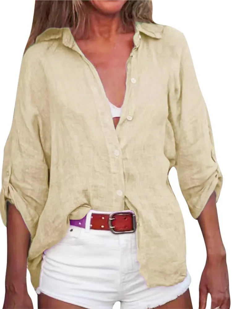 Saviig Cotton Linen Women's Long Sleeve Cardigan Blouse