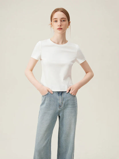Saviig White Slim Short-sleeve T-shirt: All-match Spring Summer Top