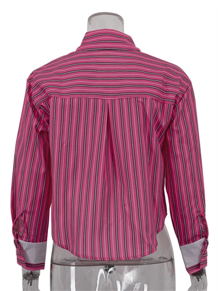 Saviig Striped Pocket Shirt Blazer: Women's Casual Long Sleeve Cardigan