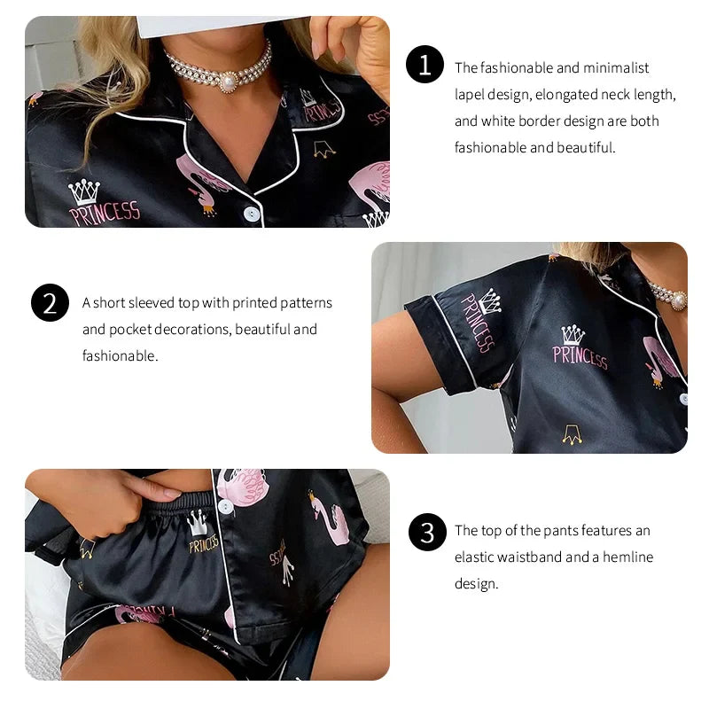 Saviig Flamingo Print Lounge Set: Short Sleeve Top & Shorts Loungewear