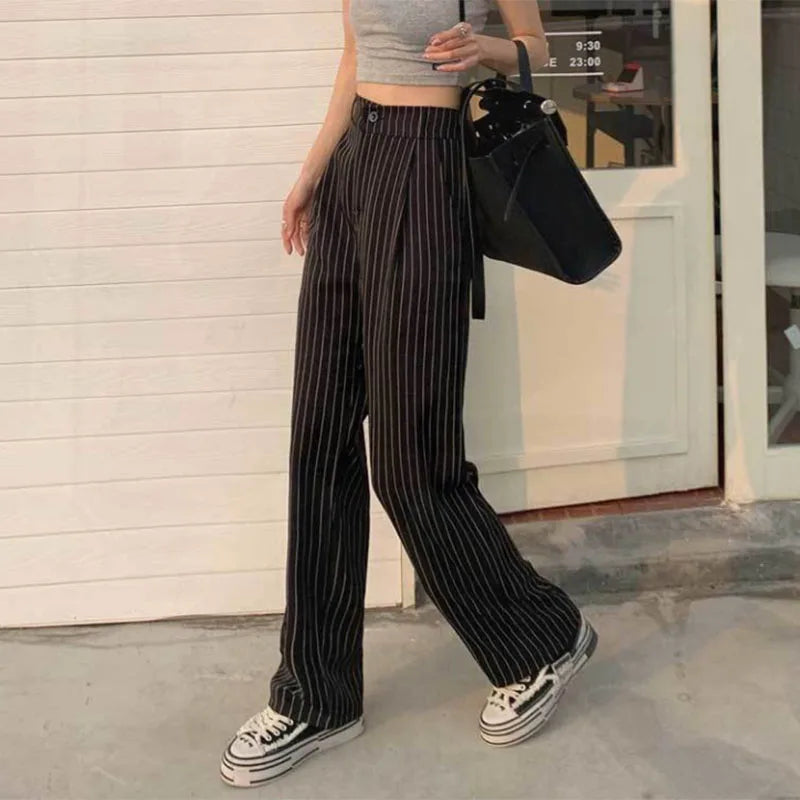 Saviig High Waist Baggy Striped Suit Pants for Women