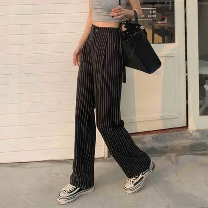 Saviig High Waist Baggy Striped Suit Pants for Women