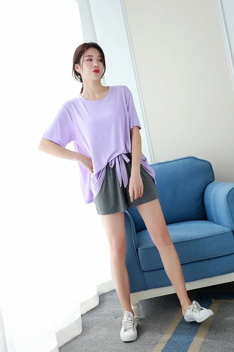 Saviig Modal Short Sleeve Pajama Set for Women, Loose Fit Home Loungewear