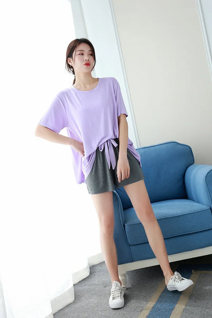 Saviig Modal Short Sleeve Pajama Set for Women, Loose Fit Home Loungewear