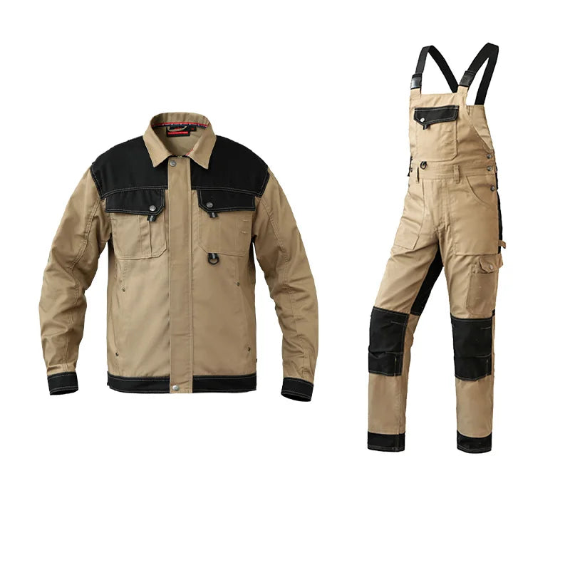 Saviig Cotton Khaki Work Jacket & Trousers: Multi-pocket, Wear-Resistant, Men's Workwear