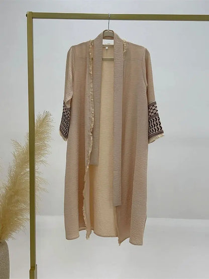 Saviig Ramadan Eid Kids Girl Embroidery Kimono Abaya Muslim Modest Coat Dress
