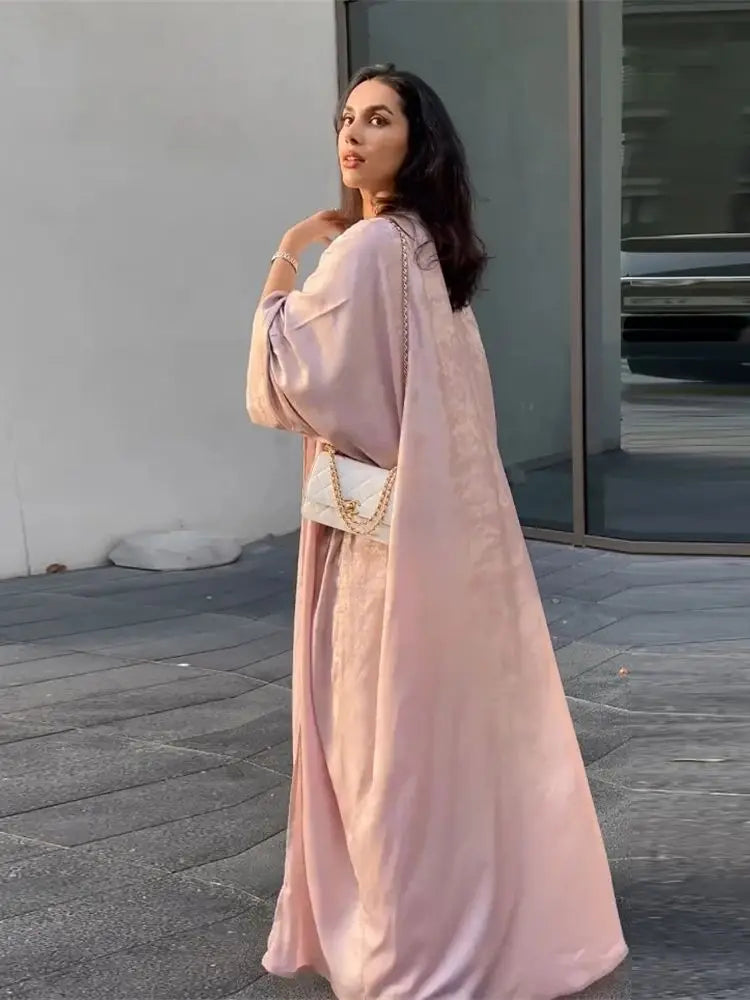 Saviig Ramadan Shiny Satin Kimono Abaya Dubai Luxury 2025 Muslim Dress