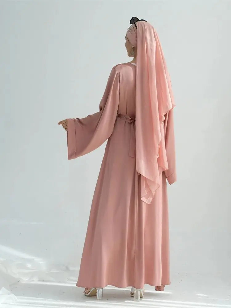 Saviig Ramadan Eid Satin Abaya Set for Women - Luxury Dubai Chain Hijab Dress