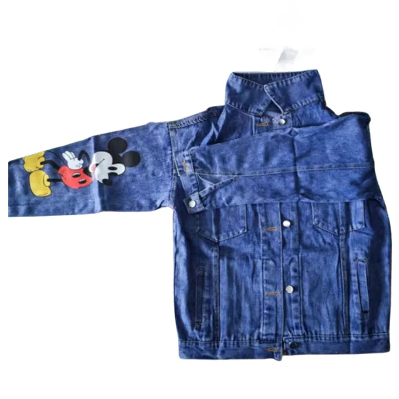 Saviig Mickey Printed Denim Jacket: Women's Preppy Style Casual Top
