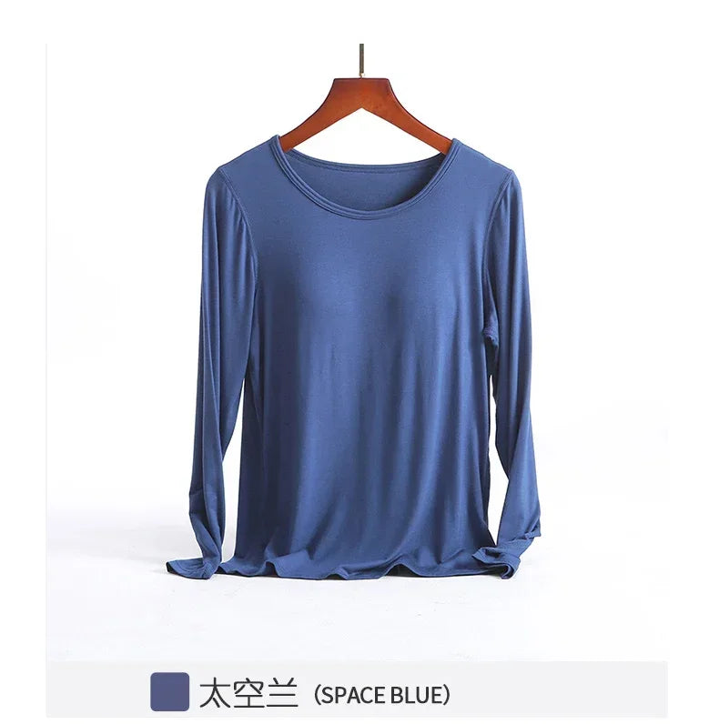Saviig Long-Sleeved Pajamas with Integrated Bra, Spring/Autumn Women's Home Base Innerwear