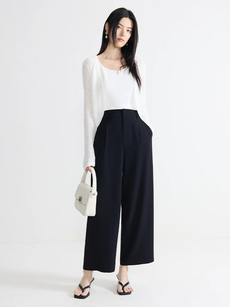 Saviig Women's Classic Black Suit Pants - Full Length Twill Trousers