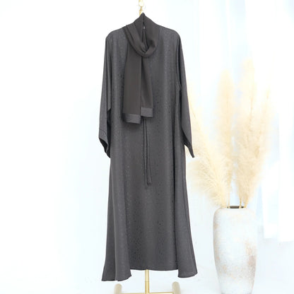 Saviig 3D Jacquard Muslim Abaya Dress for Women, O Neck Wide Sleeves