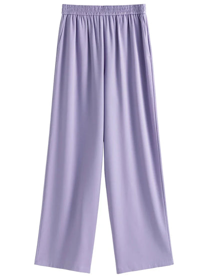 Saviig Coolness Pants: Women's Summer Straight Solid Color Elastic Waist Casual All-match.
