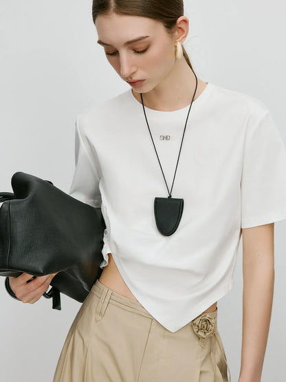 Saviig Short-sleeved Twisted Pleated T-shirt: Design-inspired Asymmetric Solid Color for Women