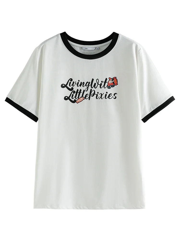 Saviig Retro Letter Print Women's Cotton T-shirt