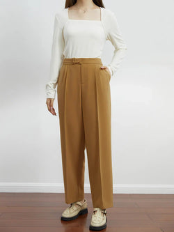 Saviig High Waist Belted Pants for Women - Stylish Straight Trousers