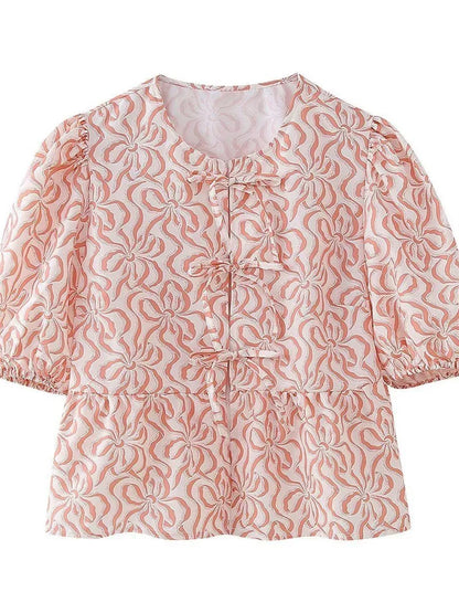 Saviig Leopard Print Contrast Lace-Up Slim Bandage Shirt