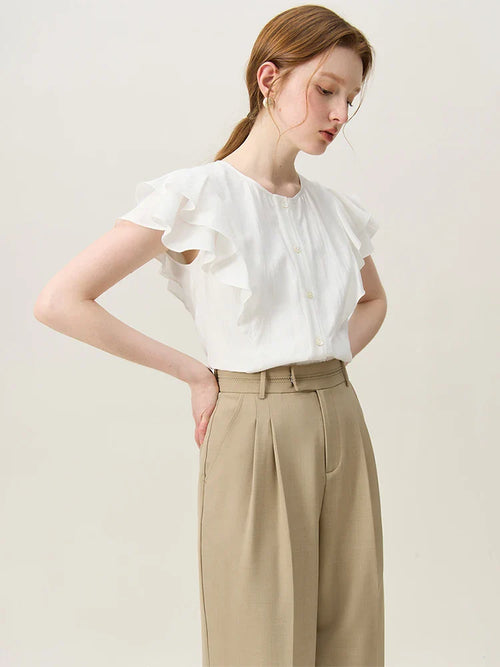 Saviig White Round Neck Short Sleeve Shirt - Women's Summer Casual Top