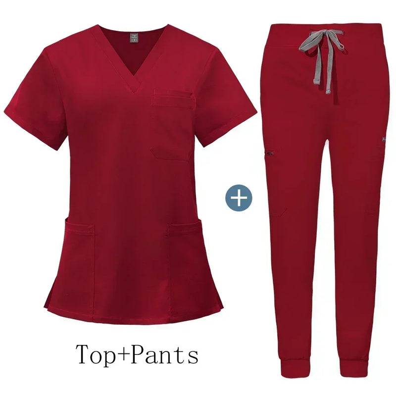 Saviig Men's V-Neck Short Sleeve Scrub Uniform Set for Healthcare Work
