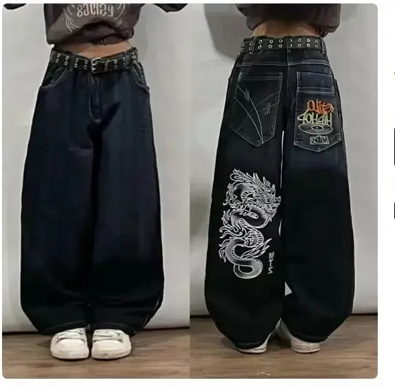 Saviig Retro High Waist Y2K Wide Leg Jeans in Washed Blue