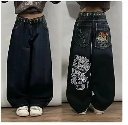 Saviig Retro High Waist Y2K Wide Leg Jeans in Washed Blue