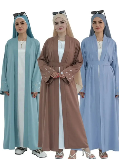 Saviig Ramadan Moon Embroidered Abaya Kimono Dubai Luxury 2025
