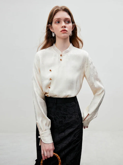 Saviig Jacquard Stand Collar Blouse - Women's Chinese Style Top