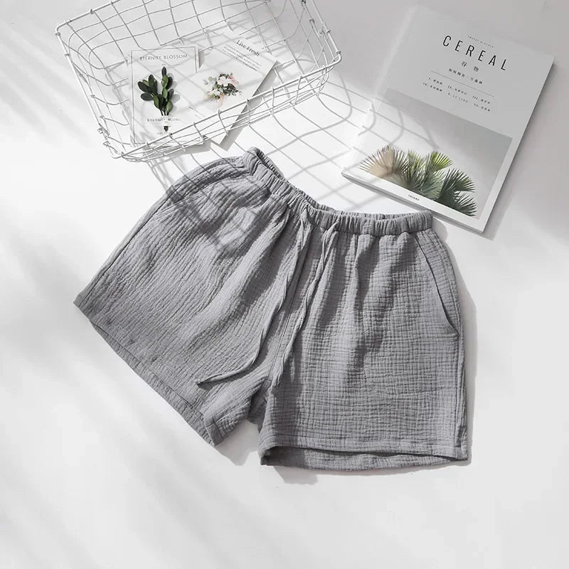 Saviig Cotton Crepe Sleep Shorts for Couples, Elastic Waist Nightwear Pajama Bottoms