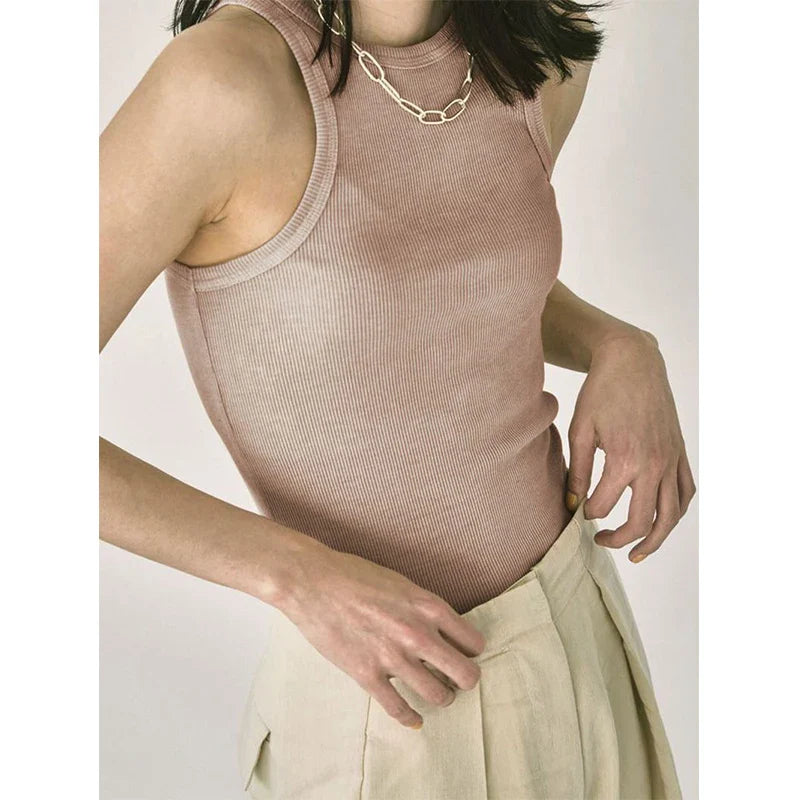 Saviig Viscose Knit Sleeveless Tank Top: Summer Slim Fit Solid Color Camisole