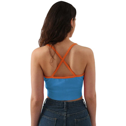 Saviig Back Cross Patchwork Cropped Tops - Women's Cotton Stretchy Summer Aesthetic Code