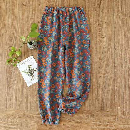 Saviig Women's Cotton Pajama Pants with Colored Flower Design