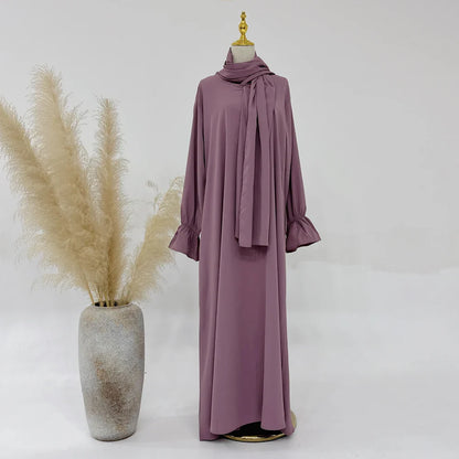 Saviig One Piece Zipper Front Jilbab with Integrated Hijab, Modest Abaya for Women