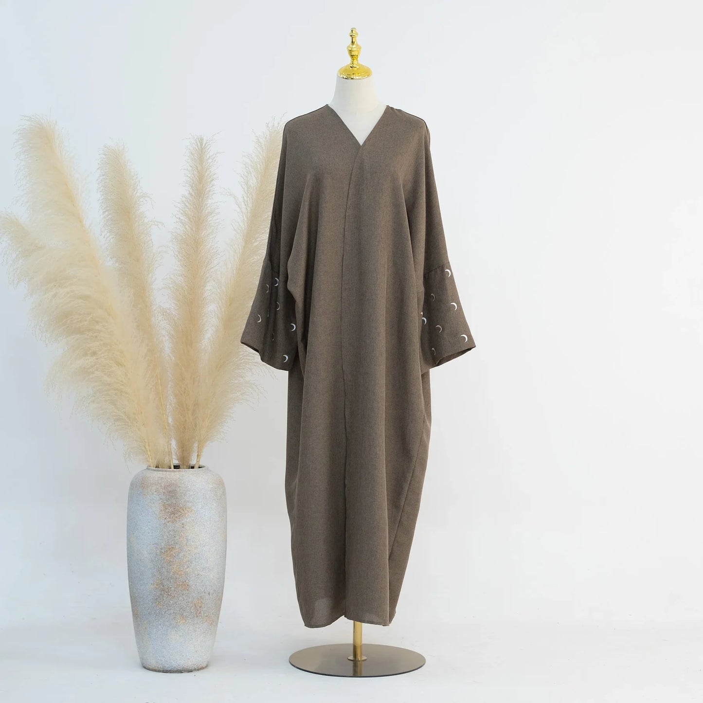 Saviig Moon Embroidery Open Abaya, Batwing Sleeves Kimono for Muslim Women