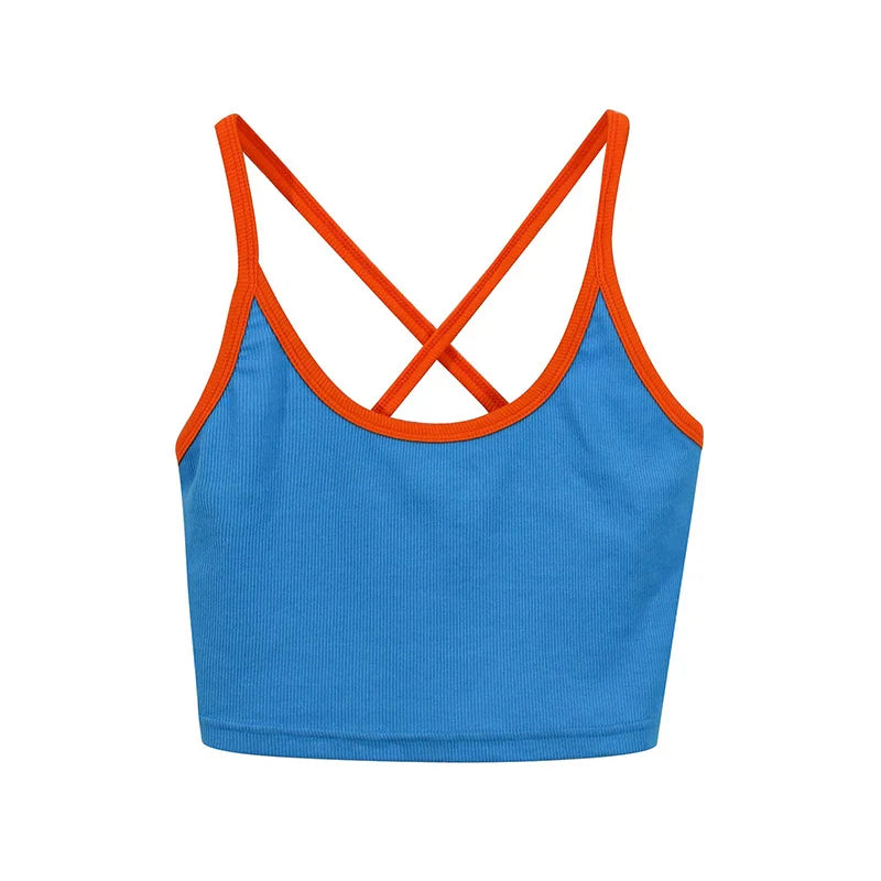 Saviig Back Cross Patchwork Cropped Tops - Women's Cotton Stretchy Summer Aesthetic Code