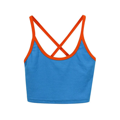 Saviig Back Cross Patchwork Cropped Tops - Women's Cotton Stretchy Summer Aesthetic Code