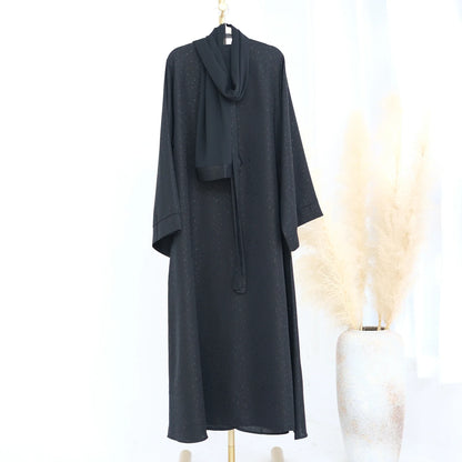 Saviig 3D Jacquard Muslim Abaya Dress for Women, O Neck Wide Sleeves