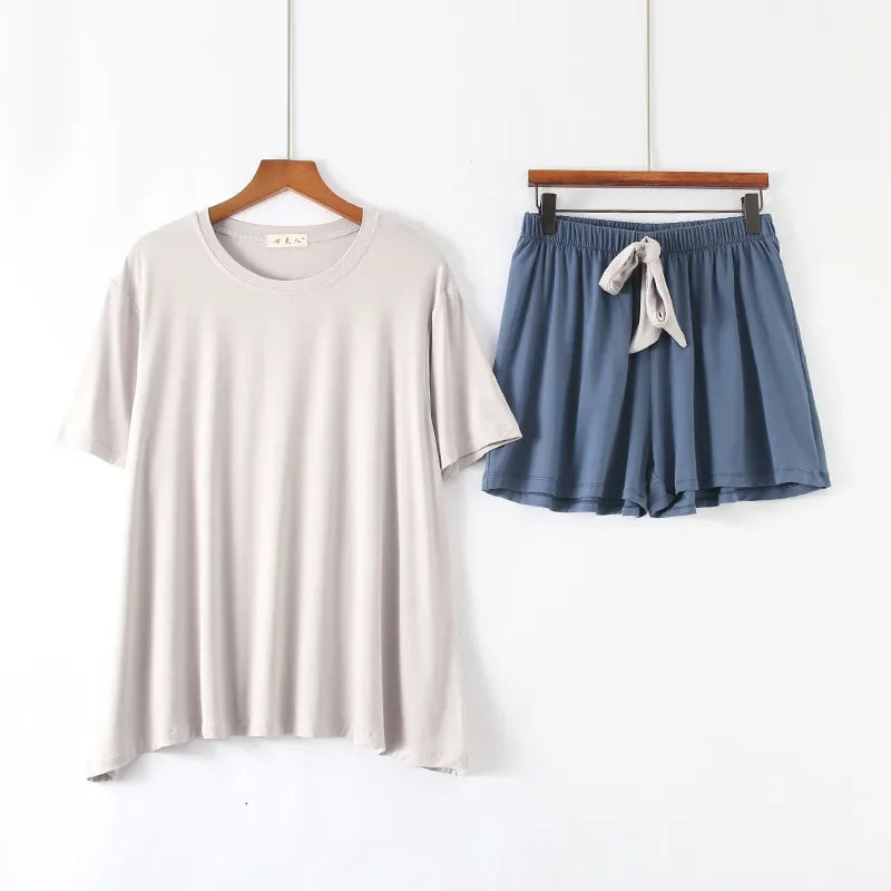 Saviig Modal Short Sleeve Pajama Set for Women, Loose Fit Home Loungewear