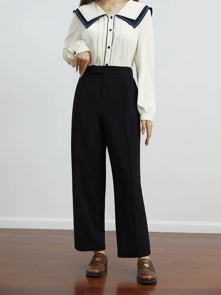 Saviig High Waist Belted Pants for Women - Stylish Straight Trousers