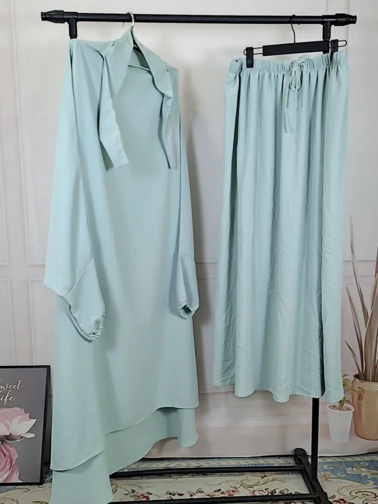 Saviig Ramadan Khimar Set: Long Abaya & Skirt for Muslim Women