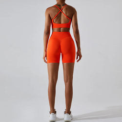Saviig Seamless Ribbed Yoga Set: Crop Tank & High Waist Shorts Fitness Outfit