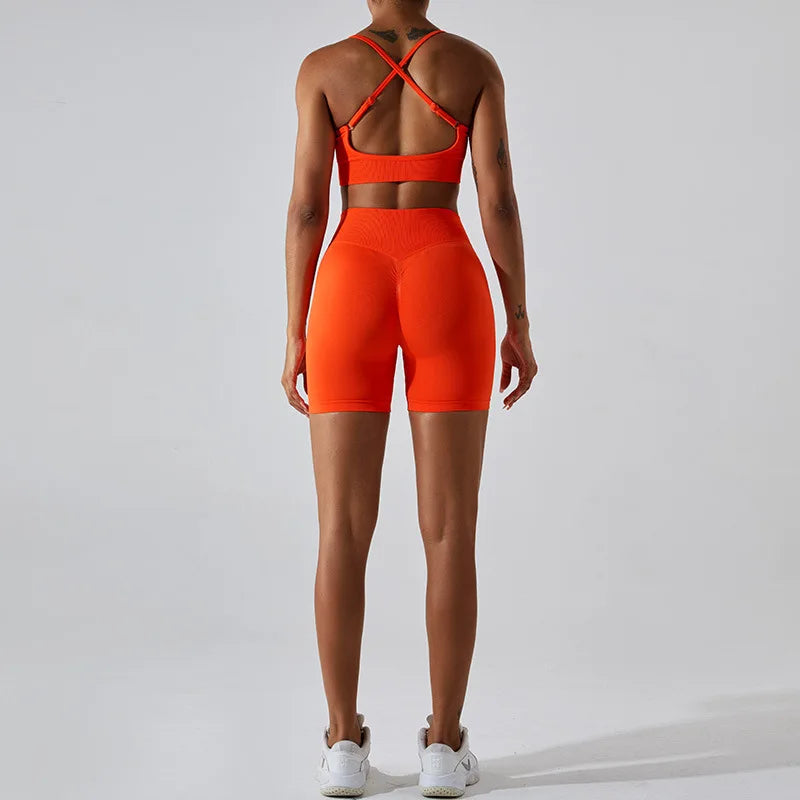 Saviig Seamless Ribbed Yoga Set: Crop Tank & High Waist Shorts Fitness Outfit