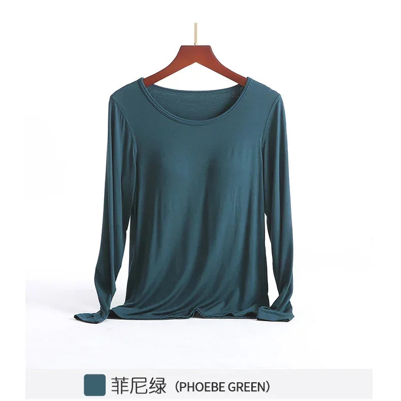 Saviig Long-Sleeved Pajamas with Integrated Bra, Spring/Autumn Women's Home Base Innerwear