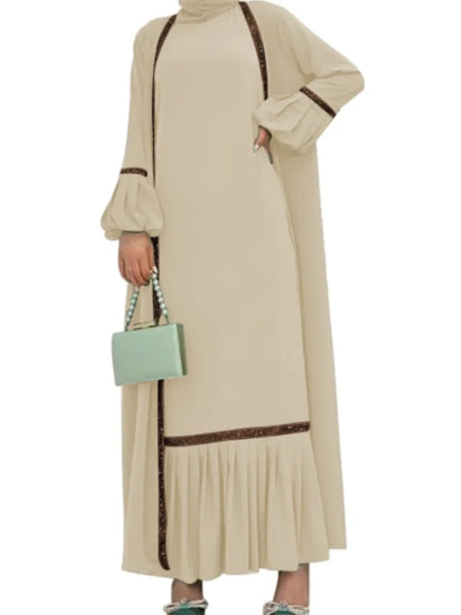 Saviig 2 Piece Muslim Abaya Set with Ruffle Caftan & Kimono Cardigan