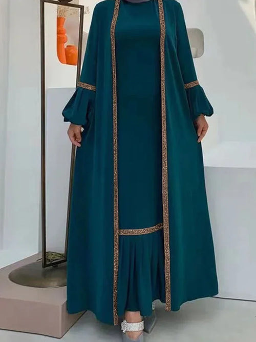 Saviig Eid Lantern Sleeve Maxi Abaya Dress Set