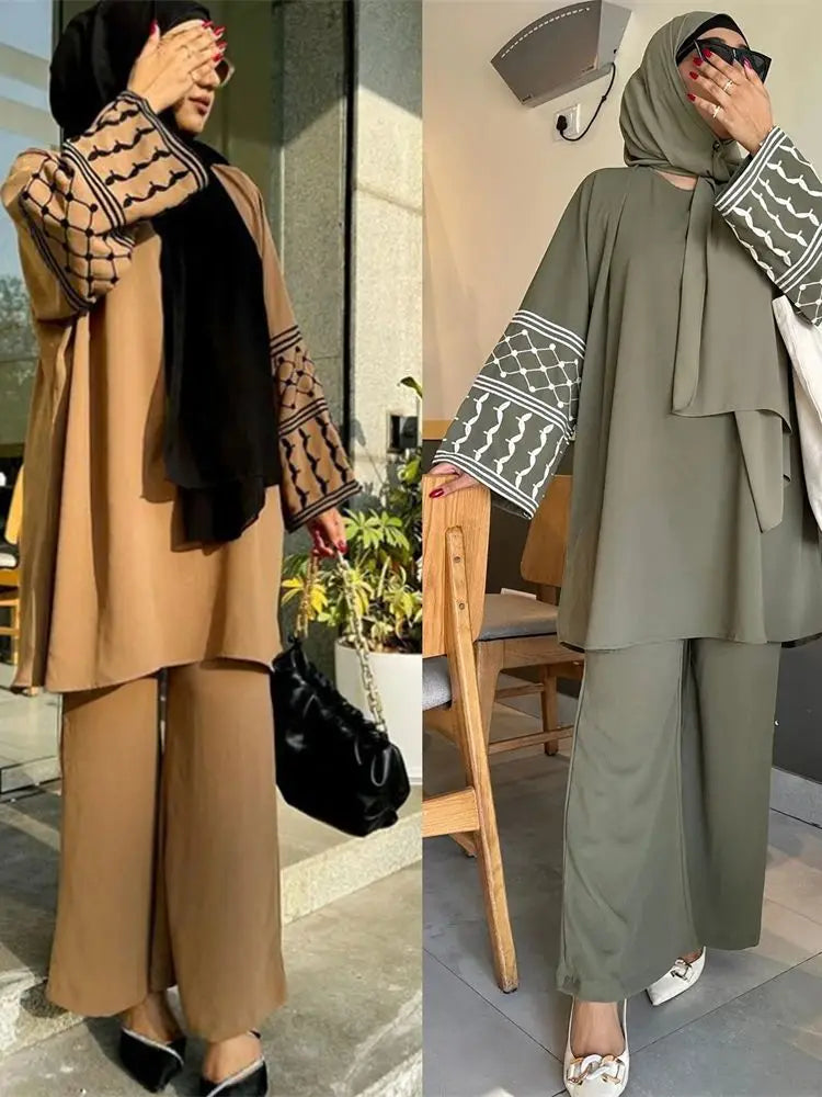 Saviig Eid Abaya Set Tops Pants Modest Muslim Sets for Women