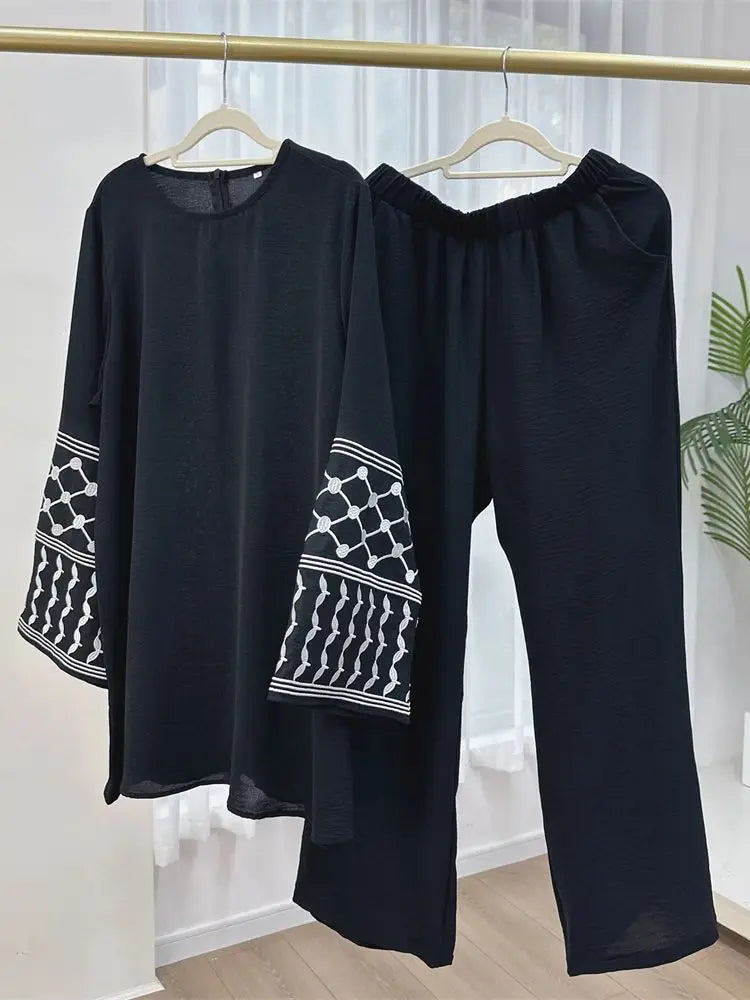 Saviig Eid Abaya Set Tops Pants Modest Muslim Sets for Women