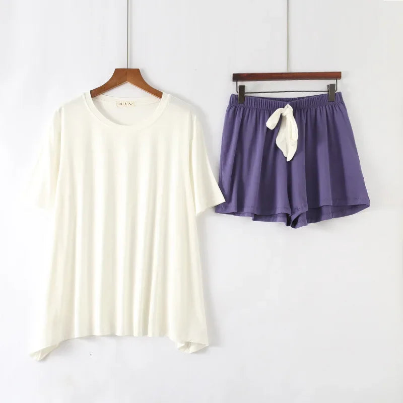 Saviig Modal Short Sleeve Pajama Set for Women, Loose Fit Home Loungewear