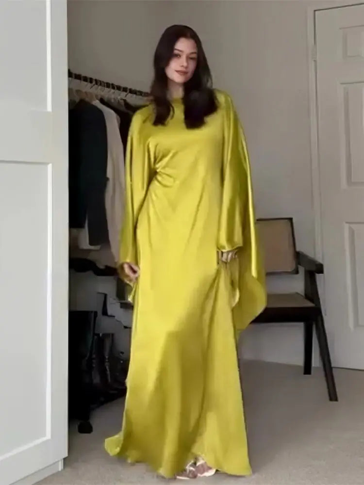 Saviig Shiny Batwing Satin Abaya Dubai Luxury 2024 - Maxi Kaftan Dress Muslim Islamic Caftan