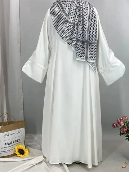 Saviig Ramadan Eid Mubarak Black White Kimono Abaya for Women