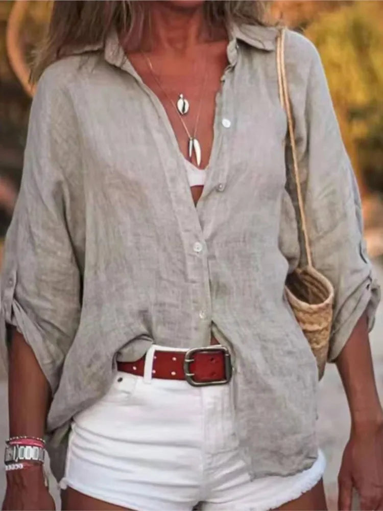 Saviig Cotton Linen Women's Long Sleeve Cardigan Blouse